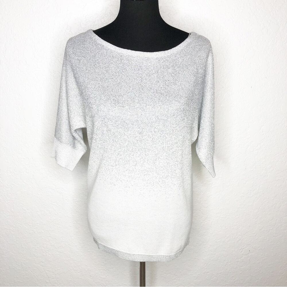 WHBM silver gray white ombre metallic knit sweater top size Small